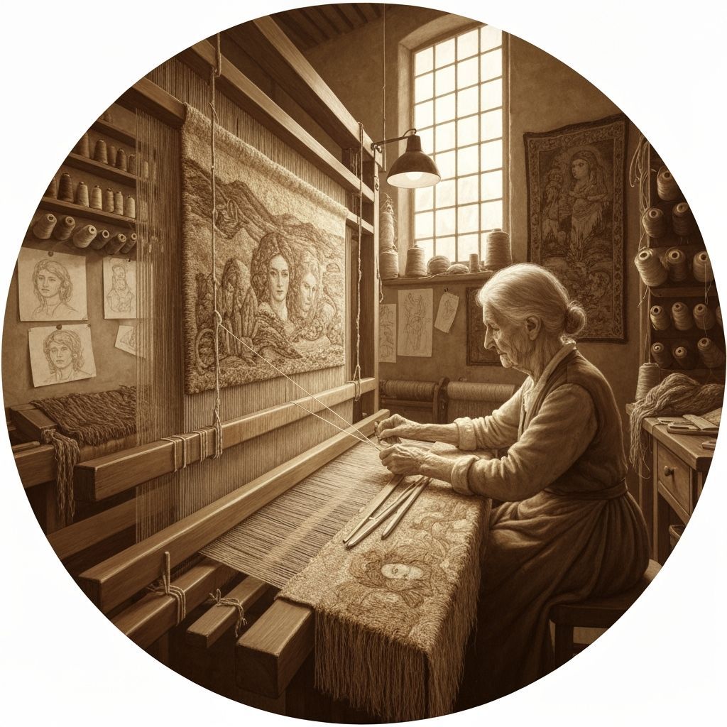 Elderly Artist Weaves Worlds into Tapestries in Pre-Raphaeli...