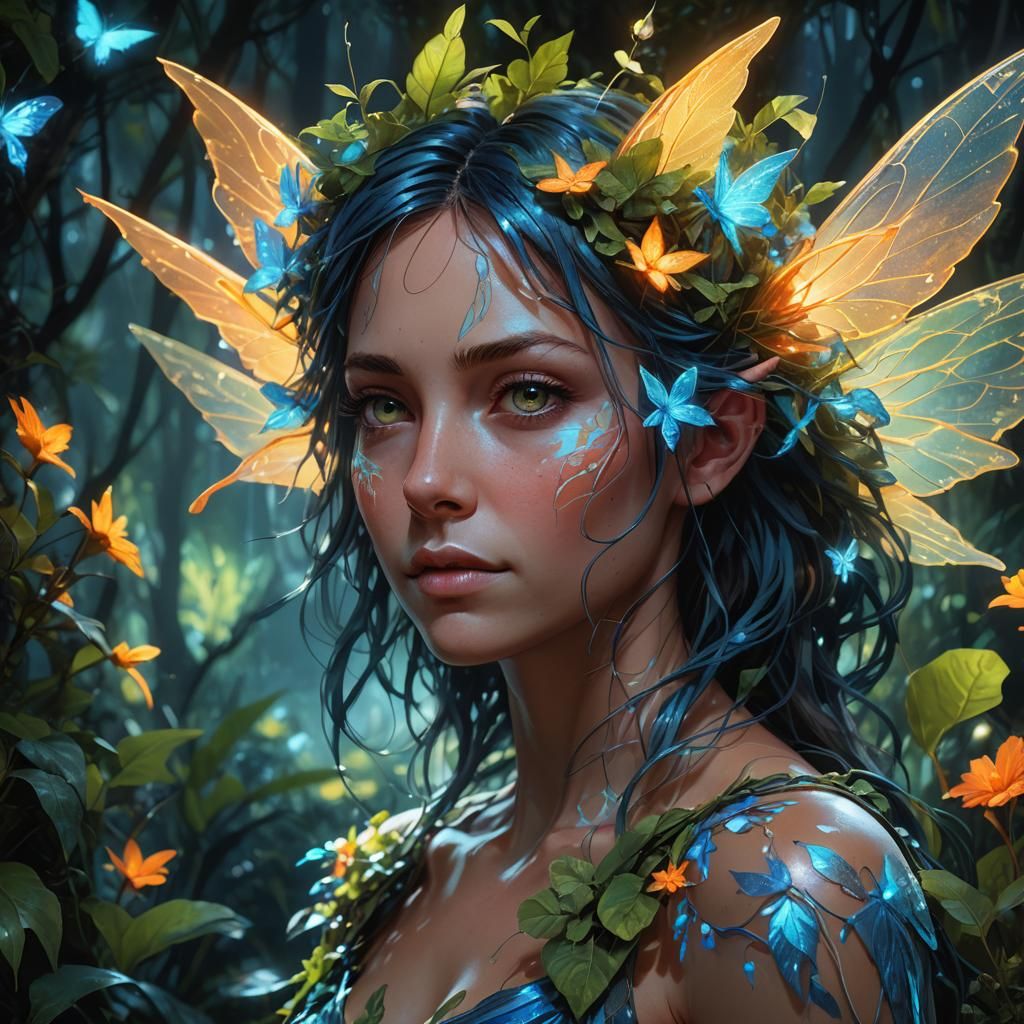 Bioluminescent Fairy Portrait in Ethereal Style