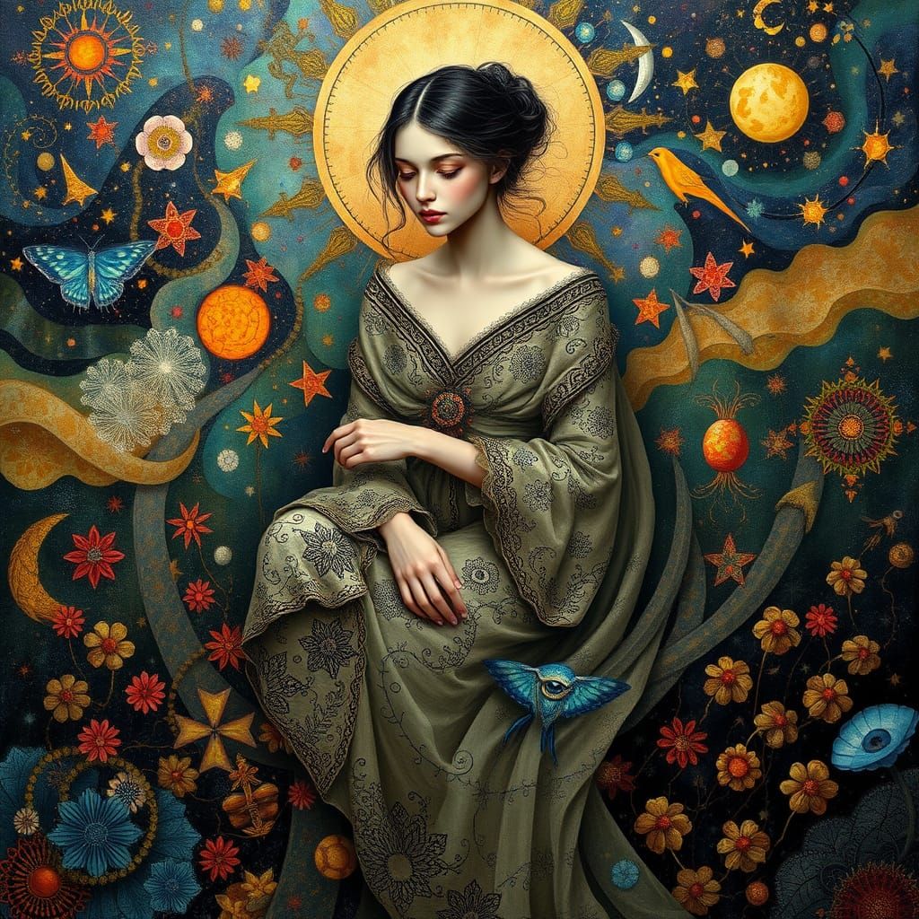 Surreal, Dreamlike Figure in Whimsical, Organic Patterns