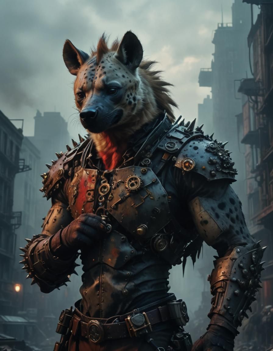 Hyena-Dragon Hybrid in Apocalyptic City