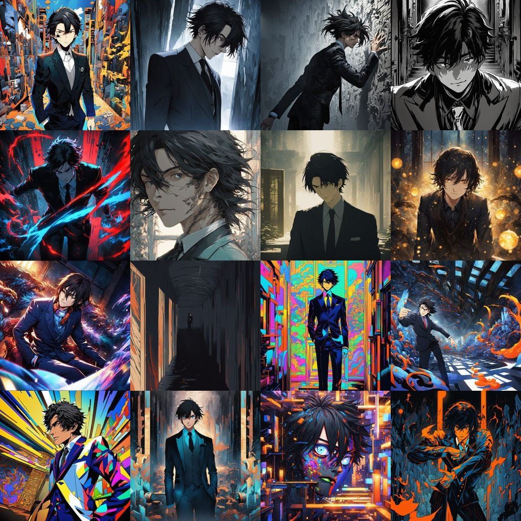 Boy in Formal Attire in a Room, Anime Style