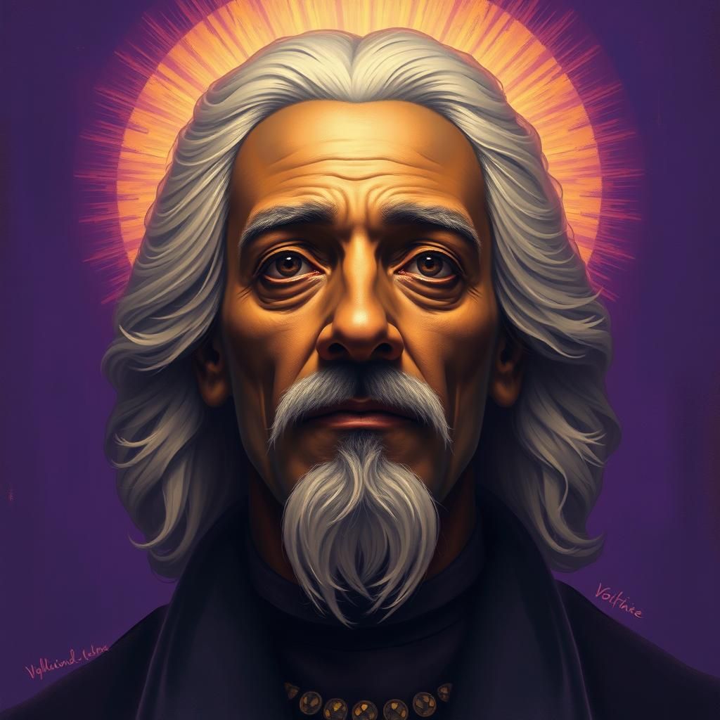 Voltaire Portrait with Golden Halo in Afrofuturist Style