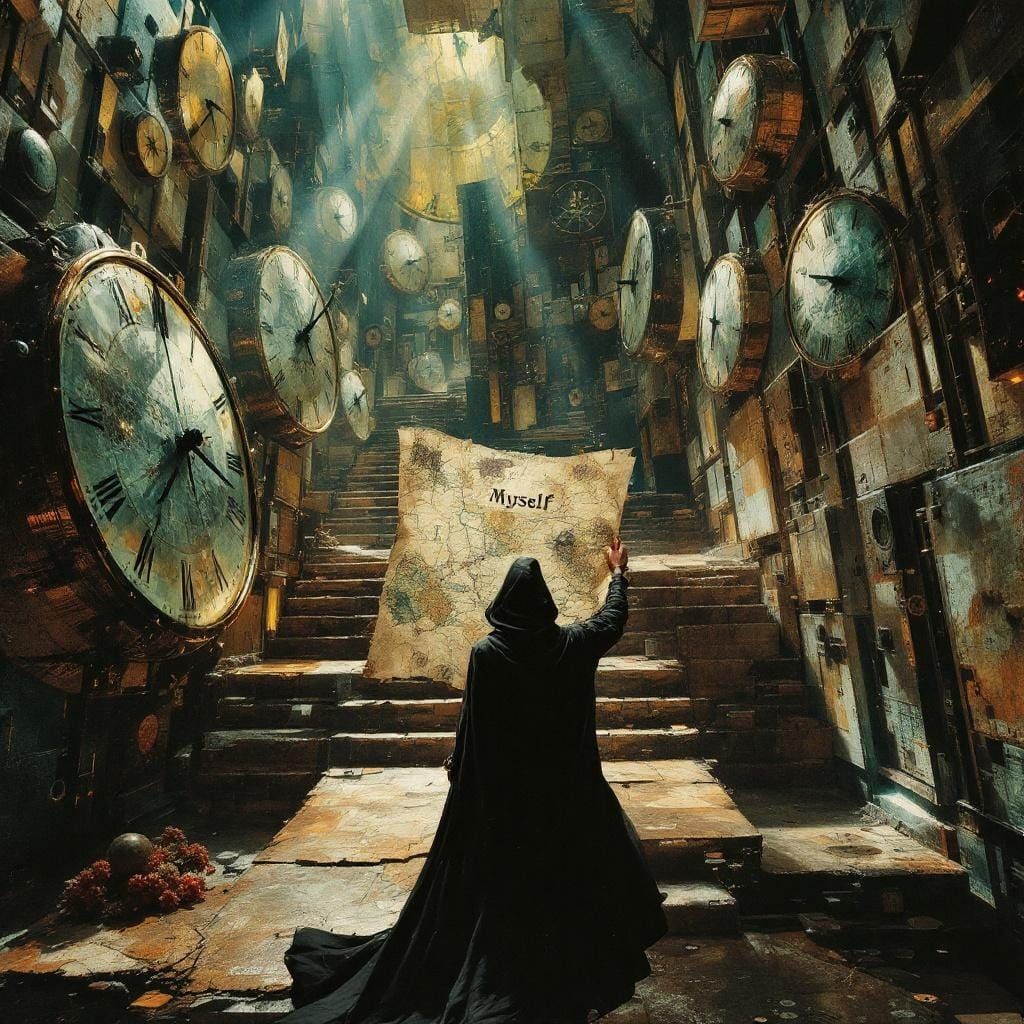 Clockwork Labyrinth: A Figure's Futuristic Journey