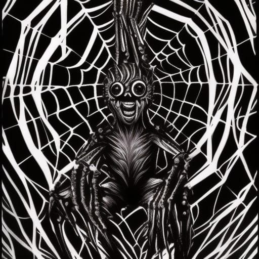 Terrifying Spider Flesh Demon in Junji Ito Style