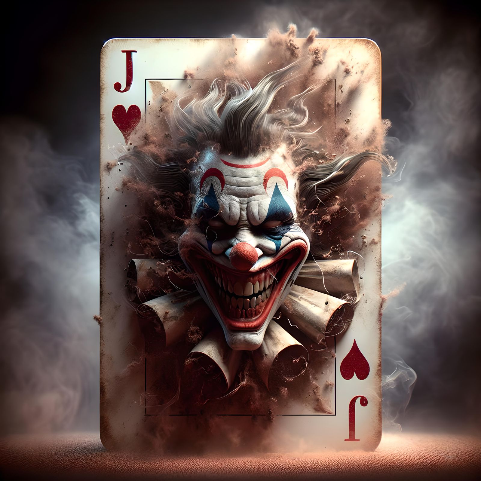 Clown Character Emerges from Playing Card, Digital Matte Pai...