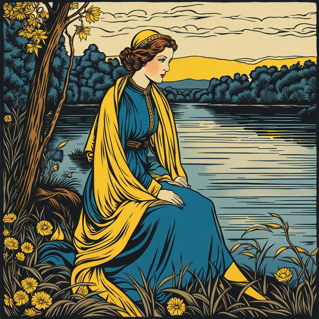 Woman at Riverbank in Tarot Style