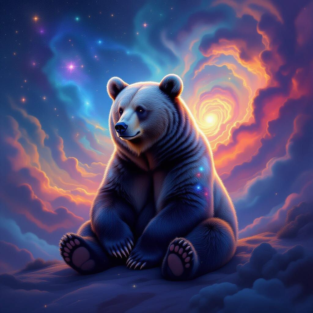 Cosmic Bear Adorned with Constellations in Ethereal Light