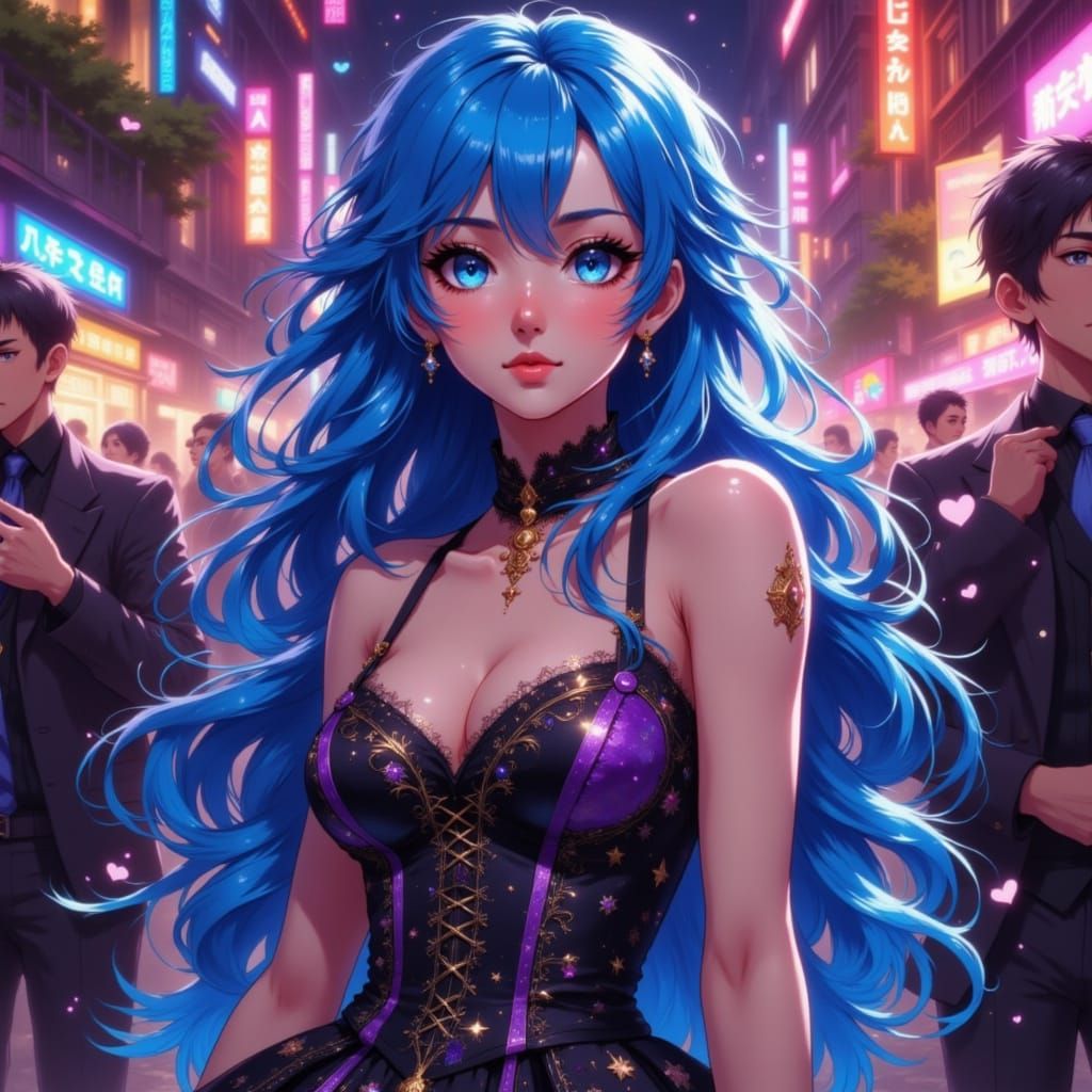 A party with a bright-eyed blue-haired female college studen...