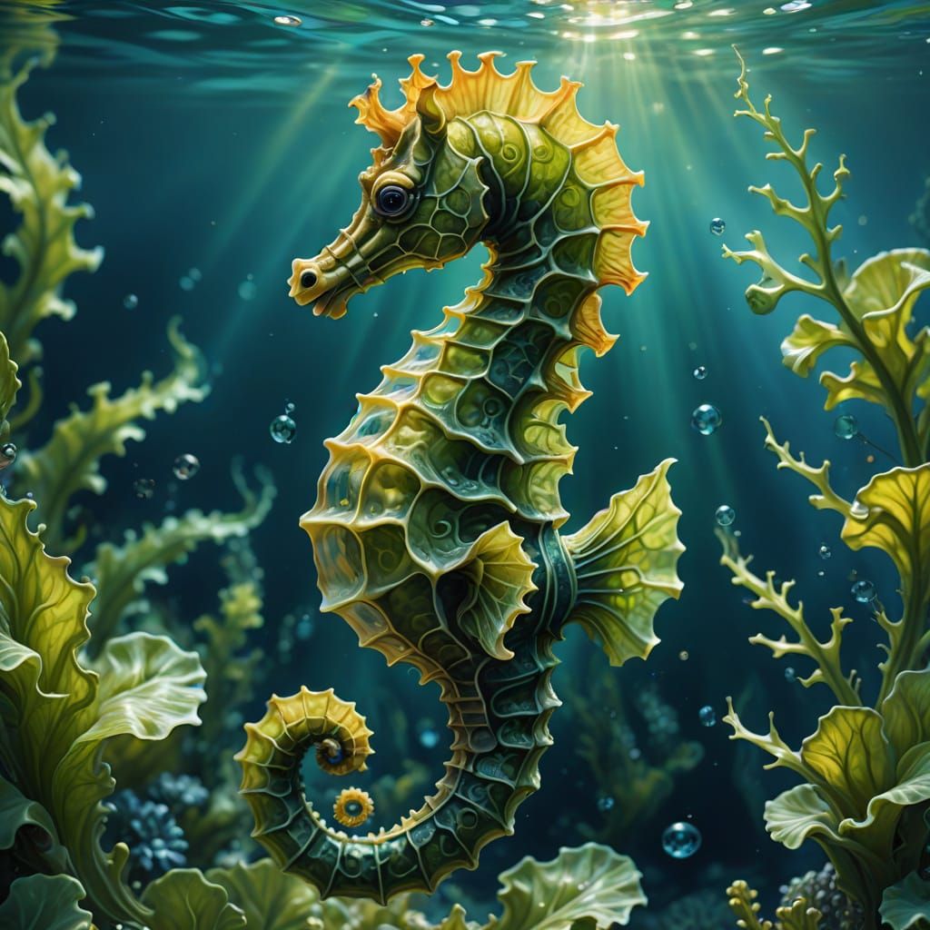 Surreal Seahorse in Oil Painting Style