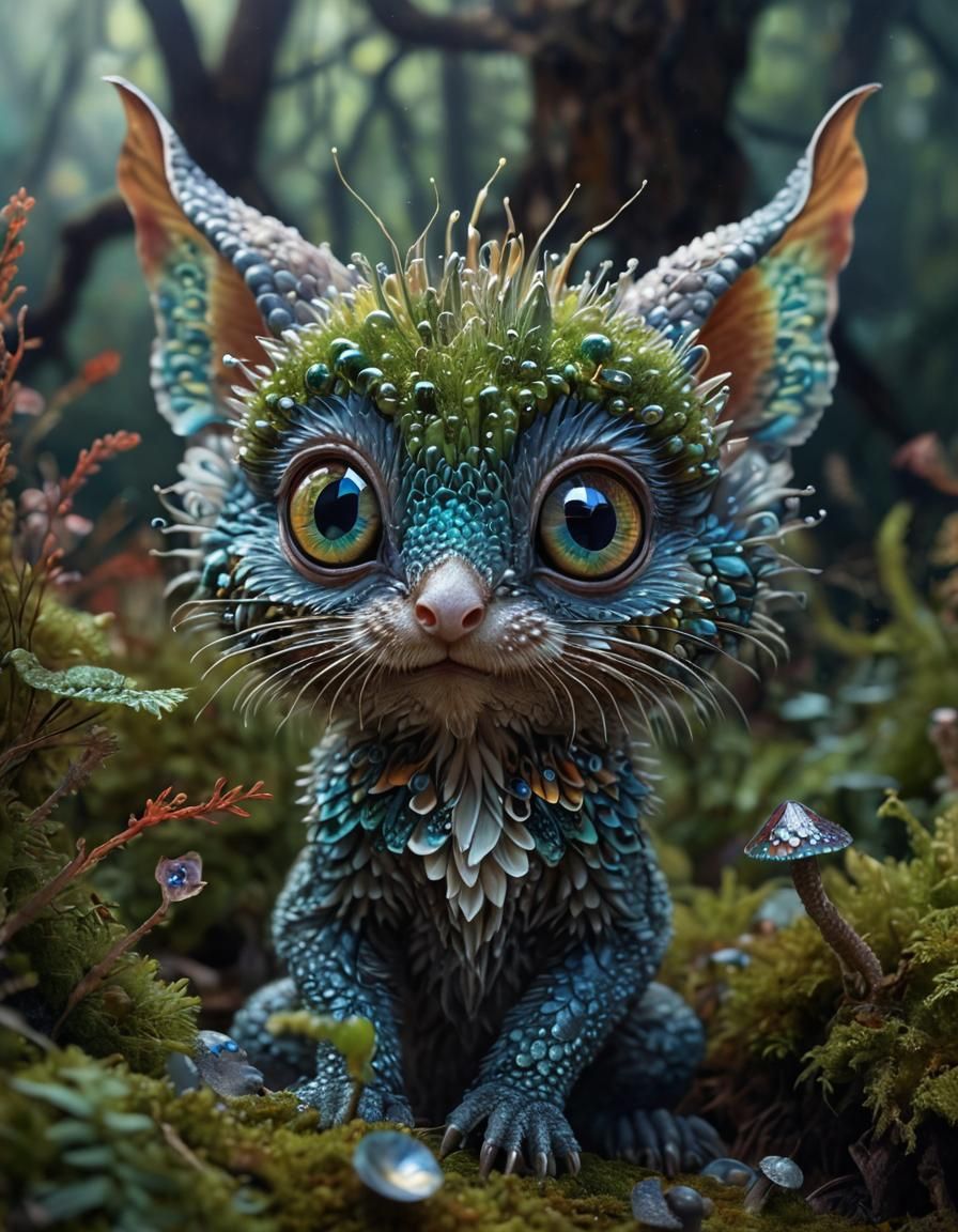 Surrealist Masterpiece with Iridescent Creature in Vibrant,...