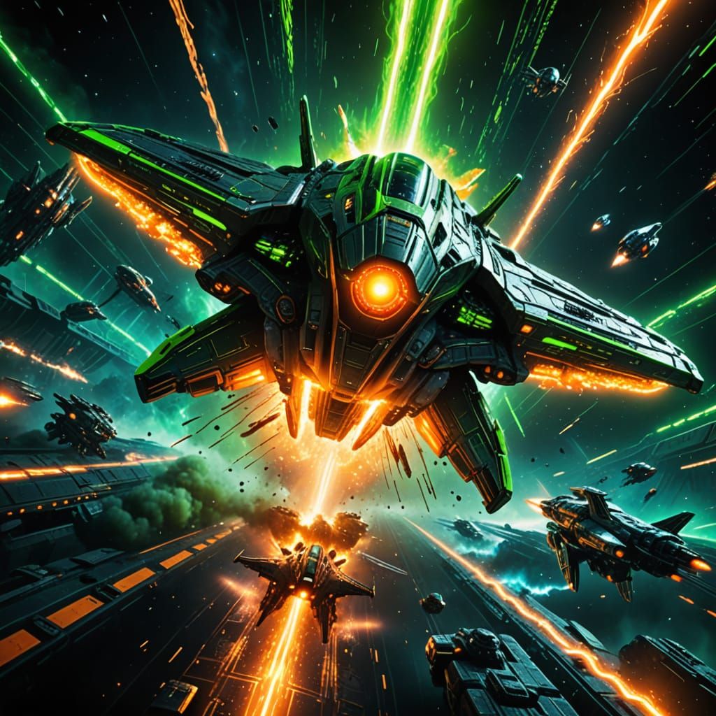 Neon Space Warfare in Futuristic Digital Art
