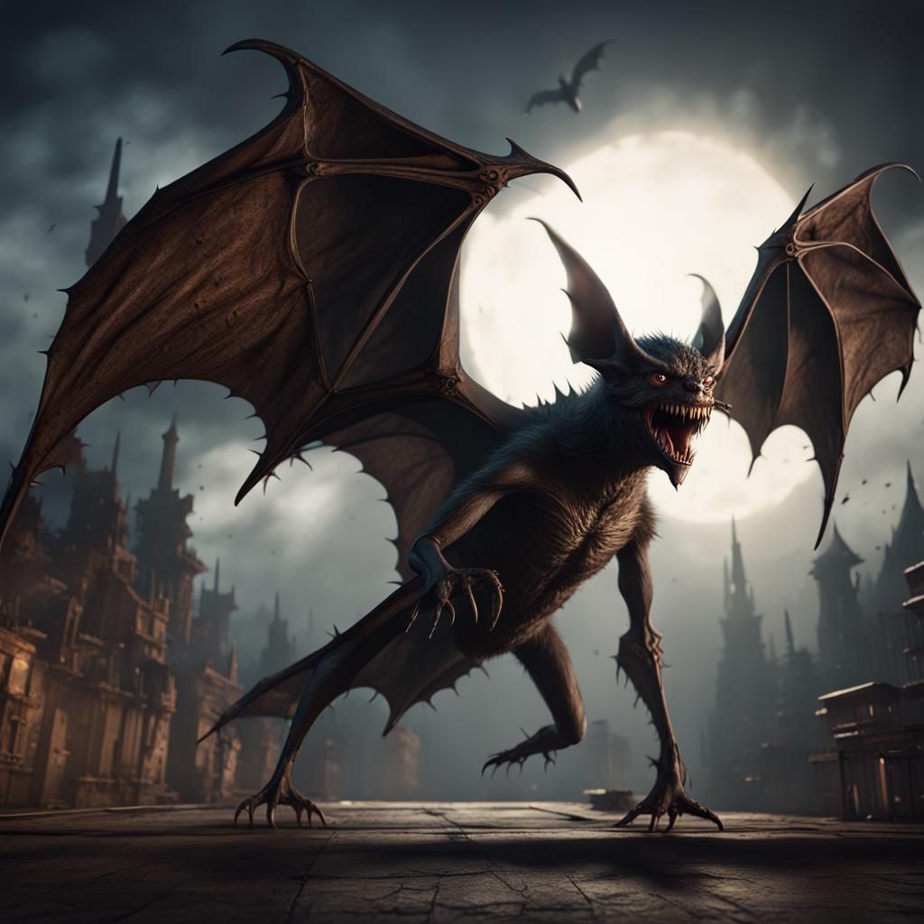 Monstrous Bat Creature with Shadow Wings