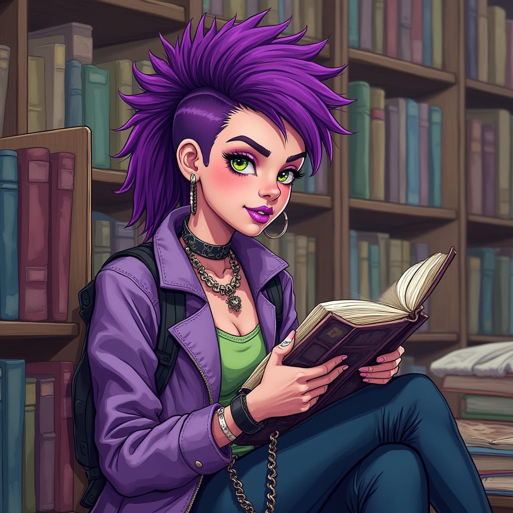Punk Teen with Purple Mohawk in Bold Digital Art