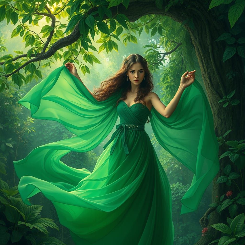 Ethereal Claire Embraces Green Nature in Fantasy Art