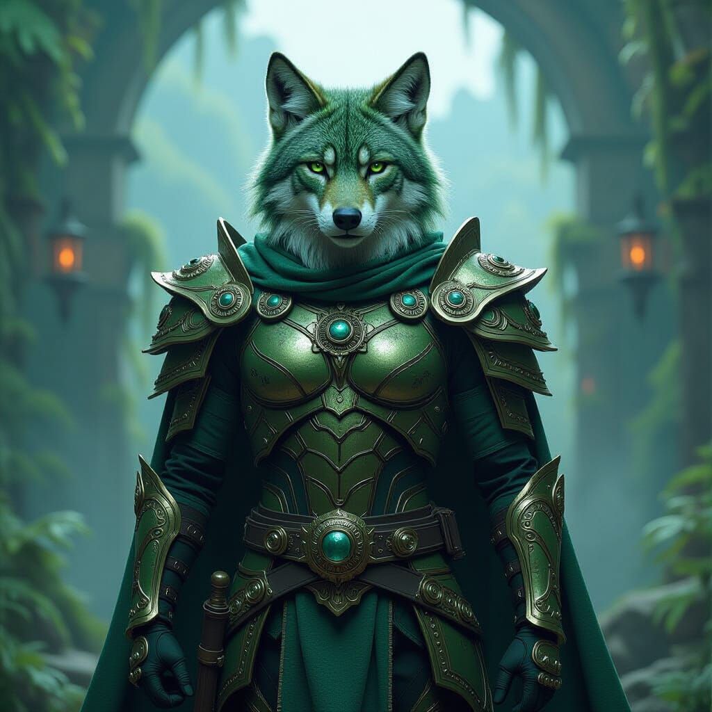 Heroic Green Alien Hybrid in Ornate Armor