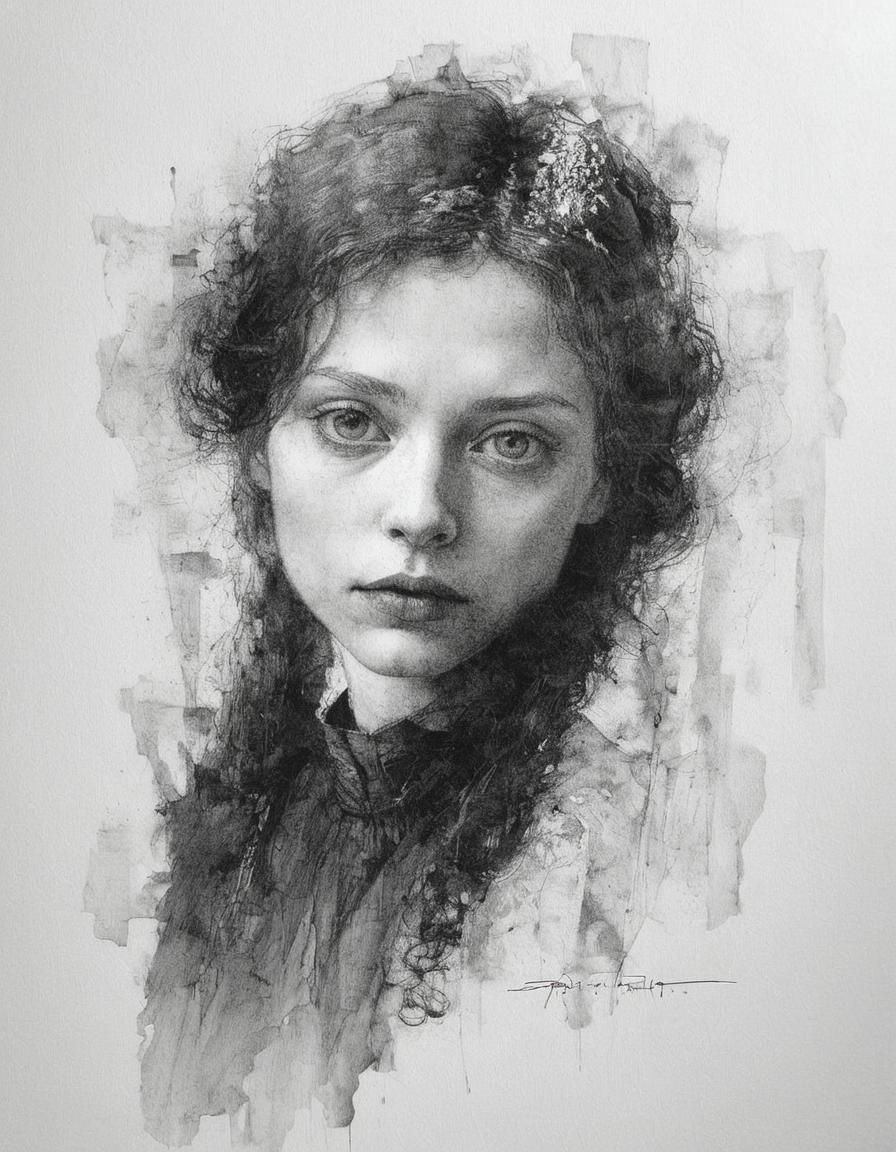 Elegant Goth Girl Portrait in Organic Line Art