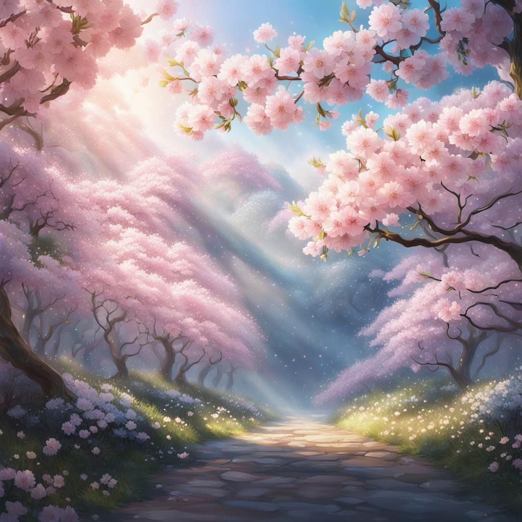 Cherry Blossom Forest: Digital Matte Painting in Pink