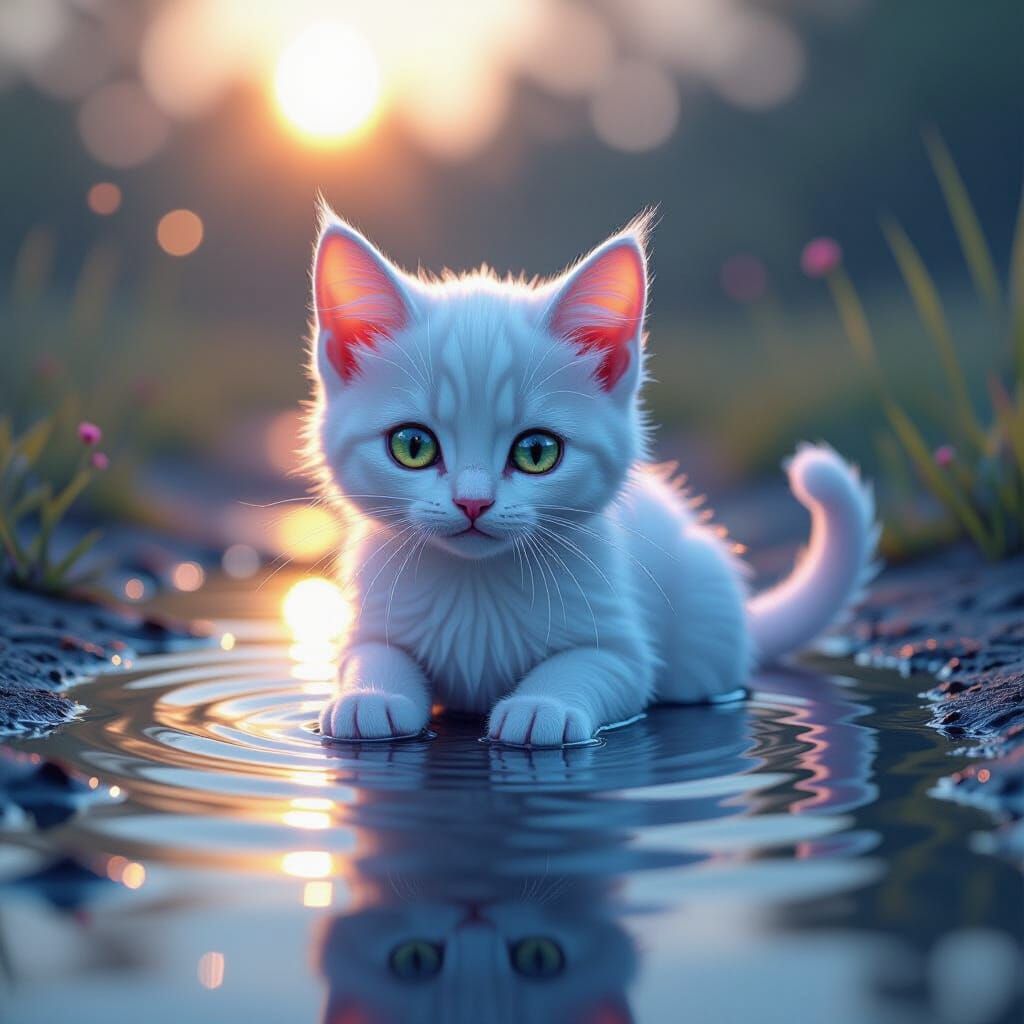 Liquid Cat in Puddle: A Whimsical Digital Art Piece