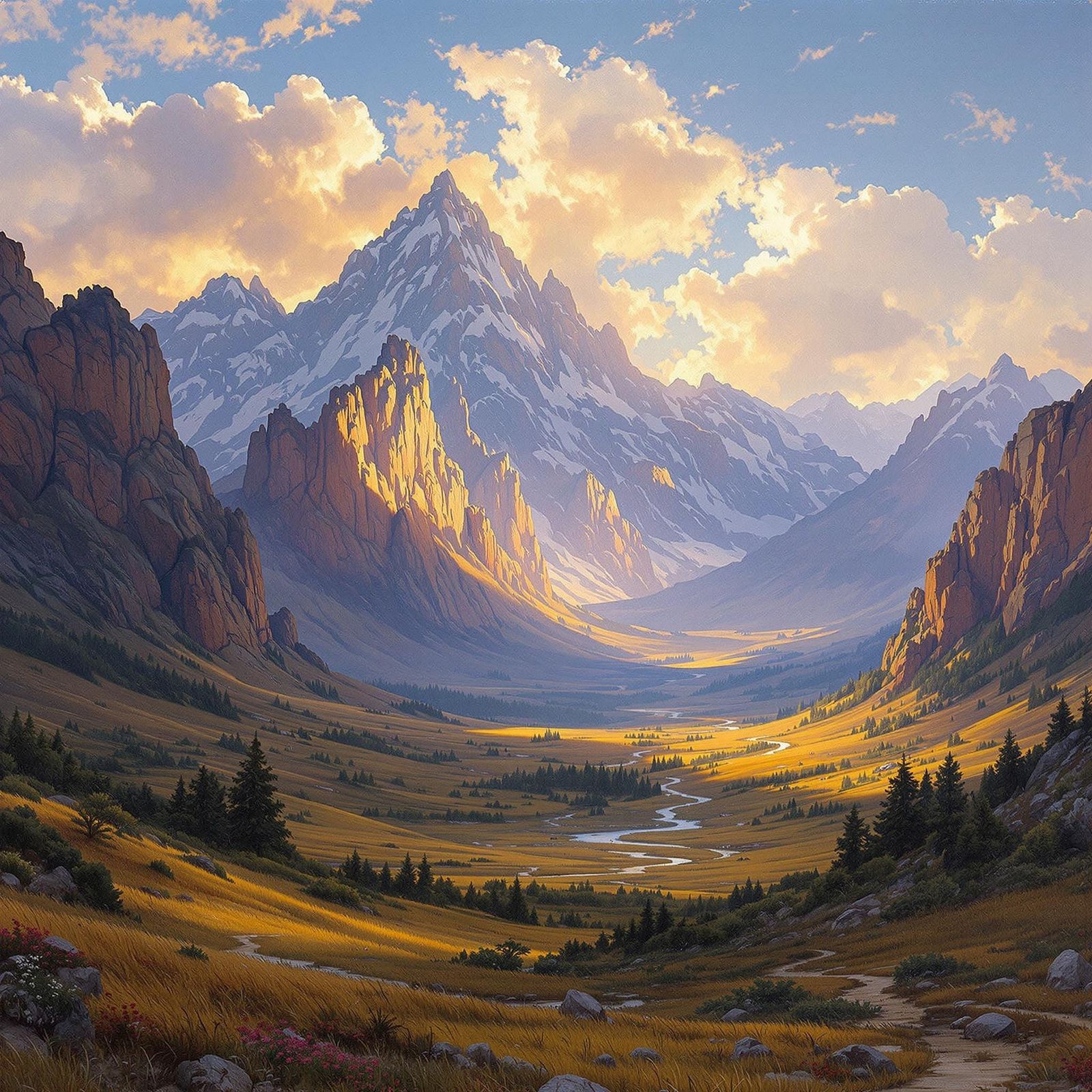 Golden Light on Majestic Mountain Peaks