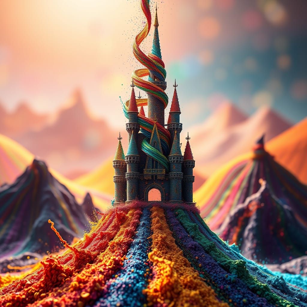 Pencil Shaving Castle Rises in Hyperrealistic Splash Art
