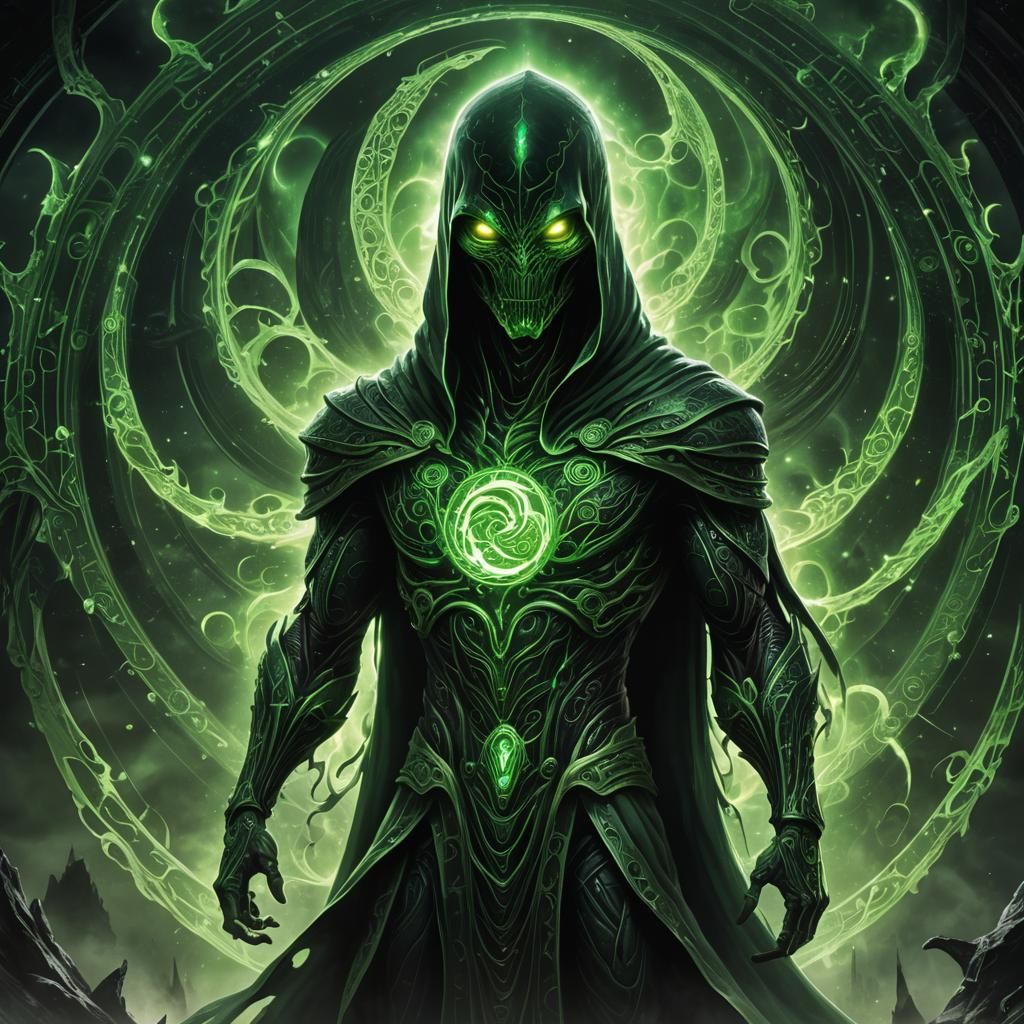 Towering Green Alien Figure in Art Nouveau Style