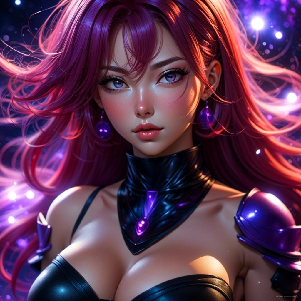 Nebula Drifter: Woman with Red Hair in Space