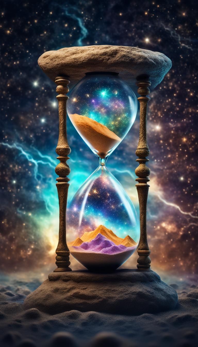Astral Hourglass Suspended in Space with Lightning
