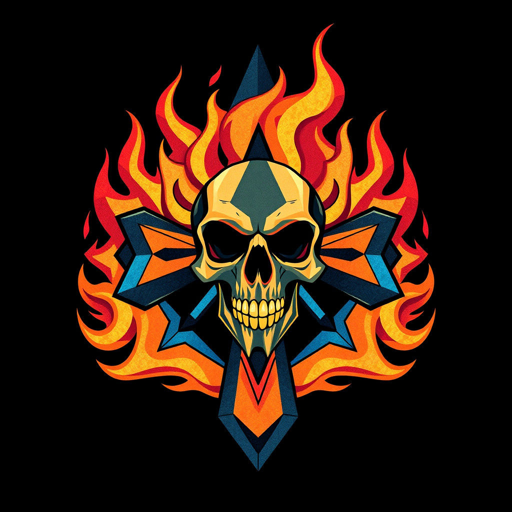 Queen Savage Logo: Skull Cross in Neo-Cubist Style