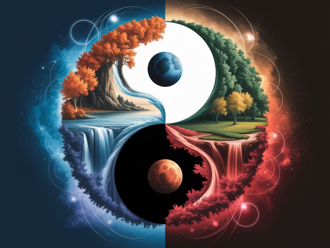 Harmonious Balance of Nature's Contrasts in Surreal Art