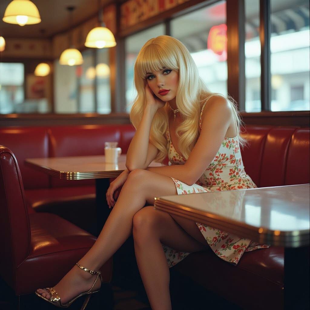 Crossdressed Teen Hides Under Table in Vintage Style