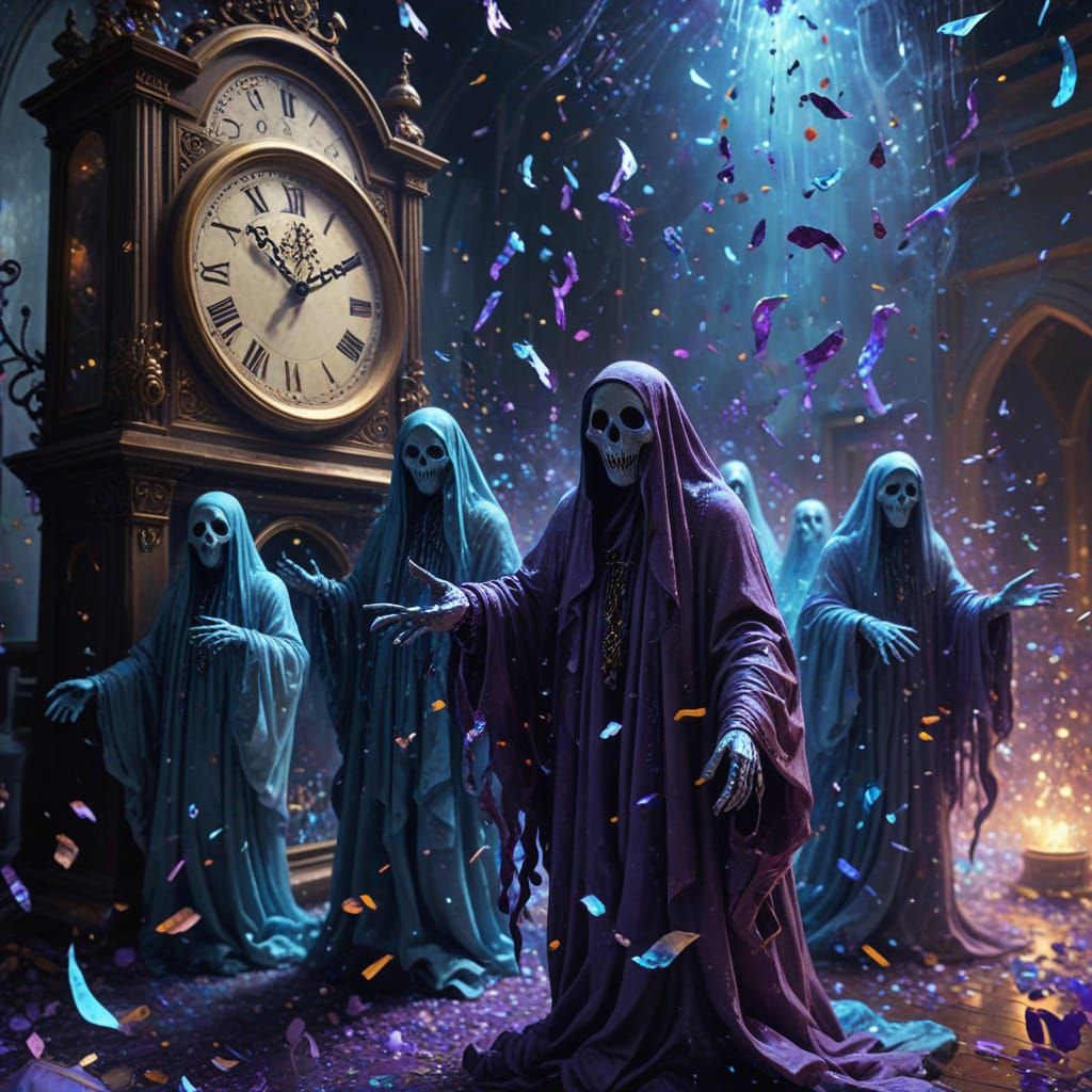 Ghosts Celebrate New Year's Eve in Eerie Oil Painting