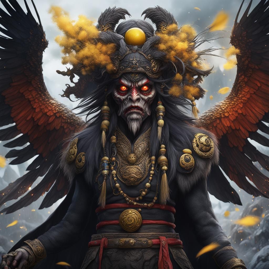 Tengu Witch with Heterochromia in Detailed Matte Painting
