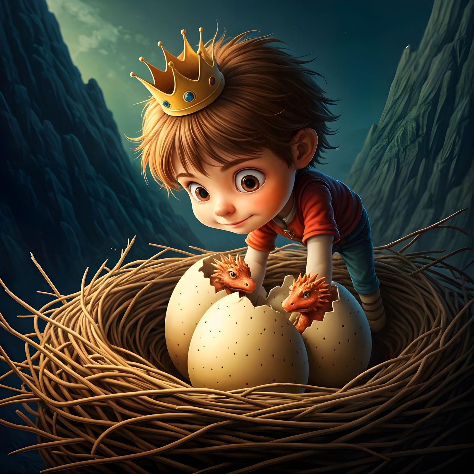 Prince Finds Baby Dragons Hatching: Fantasy Art