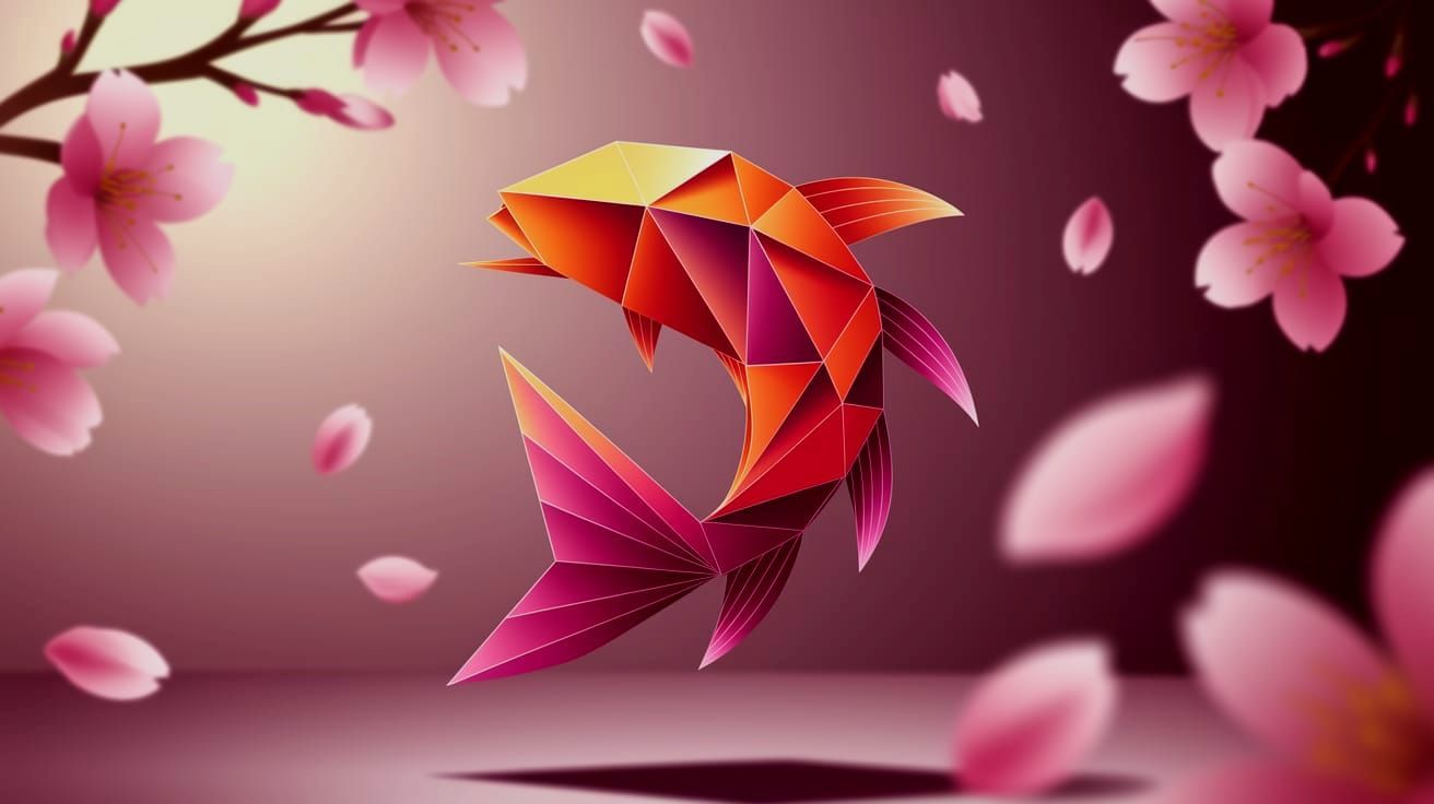 Origami Koi Fish Logo in Soft Sakura Bloom