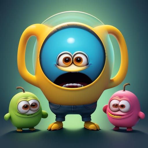 Cute, Cartoon Minion-Inspired Character Stands in Colorful L...