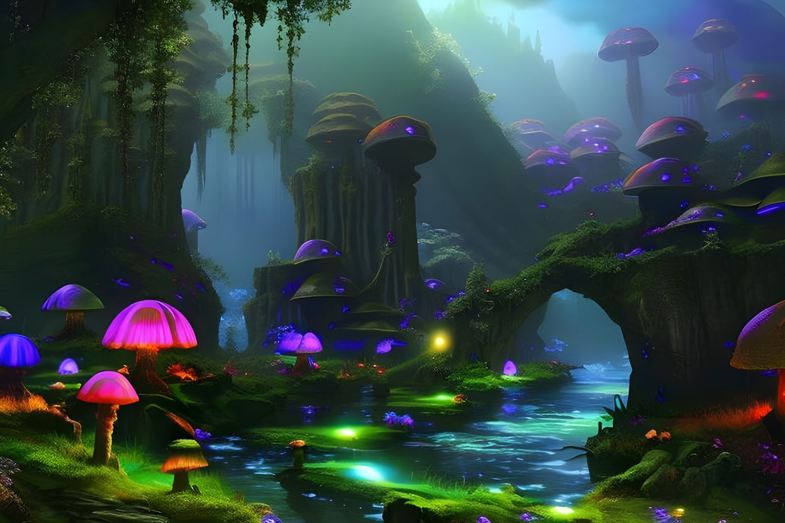 Iridescent Fungal City of Elves and Fairies