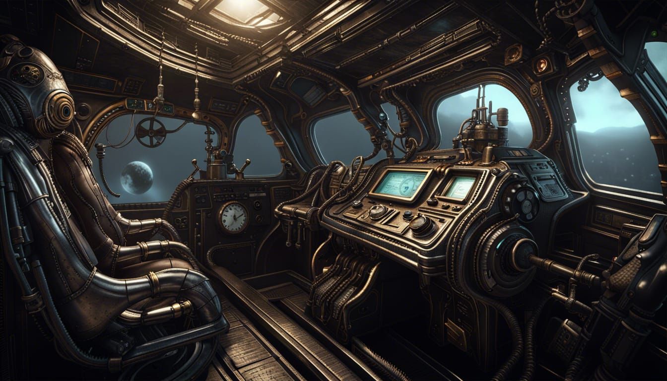 Steampunk Spaceship Pilot in Gothic Horror Style