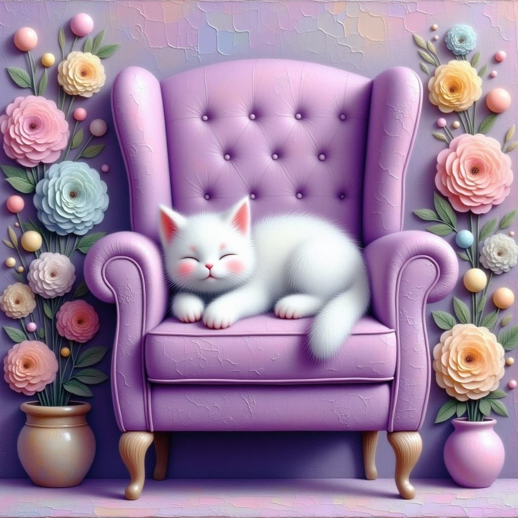Cat Snoozing in Dreamy Anime-Inspired Style