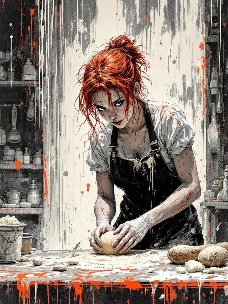 Redhead Baker in Kitchen, Zine Punk Aesthetic
