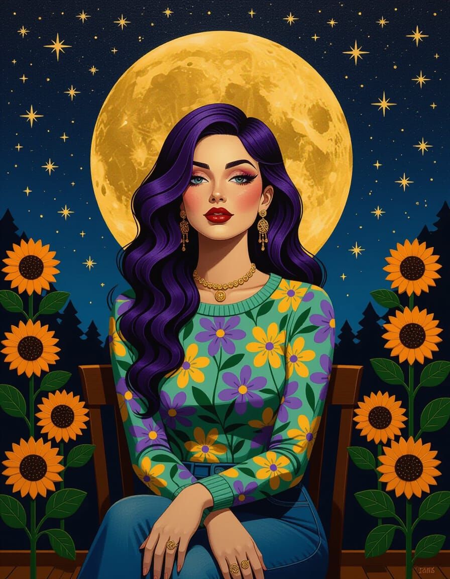 Emo Rock Woman in 3D Bas-Relief Encaustic Painting