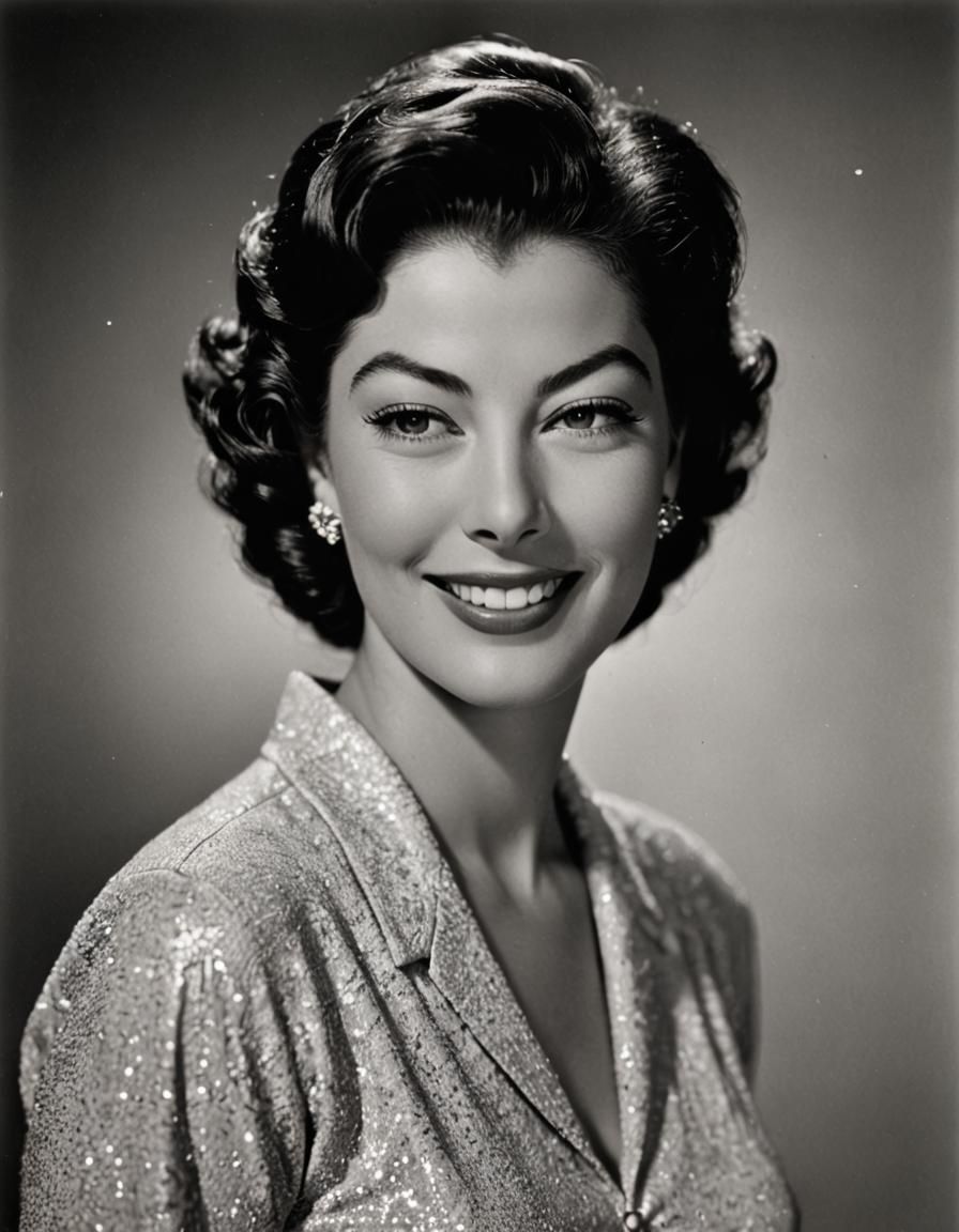 Elegant Black and White Portrait of Smiling Actress