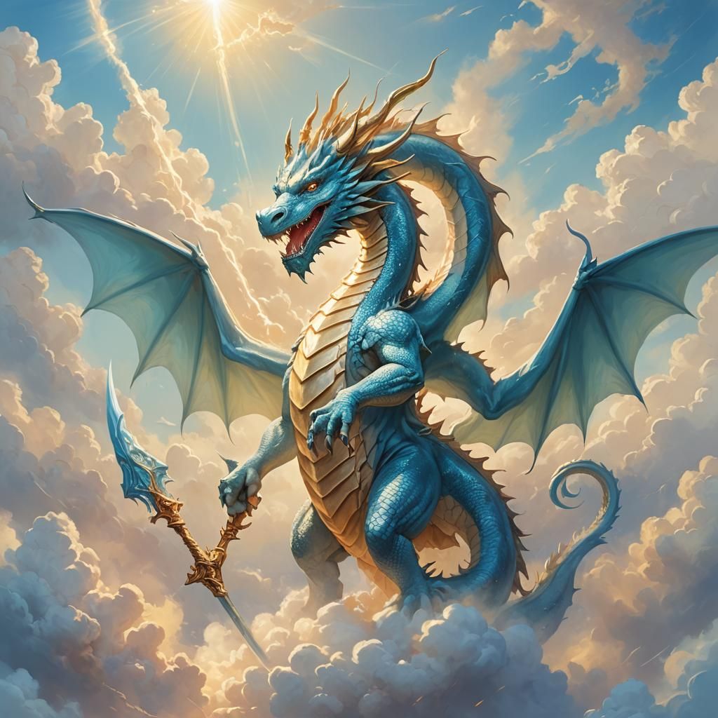 baby sky blue dragon with a trident.
