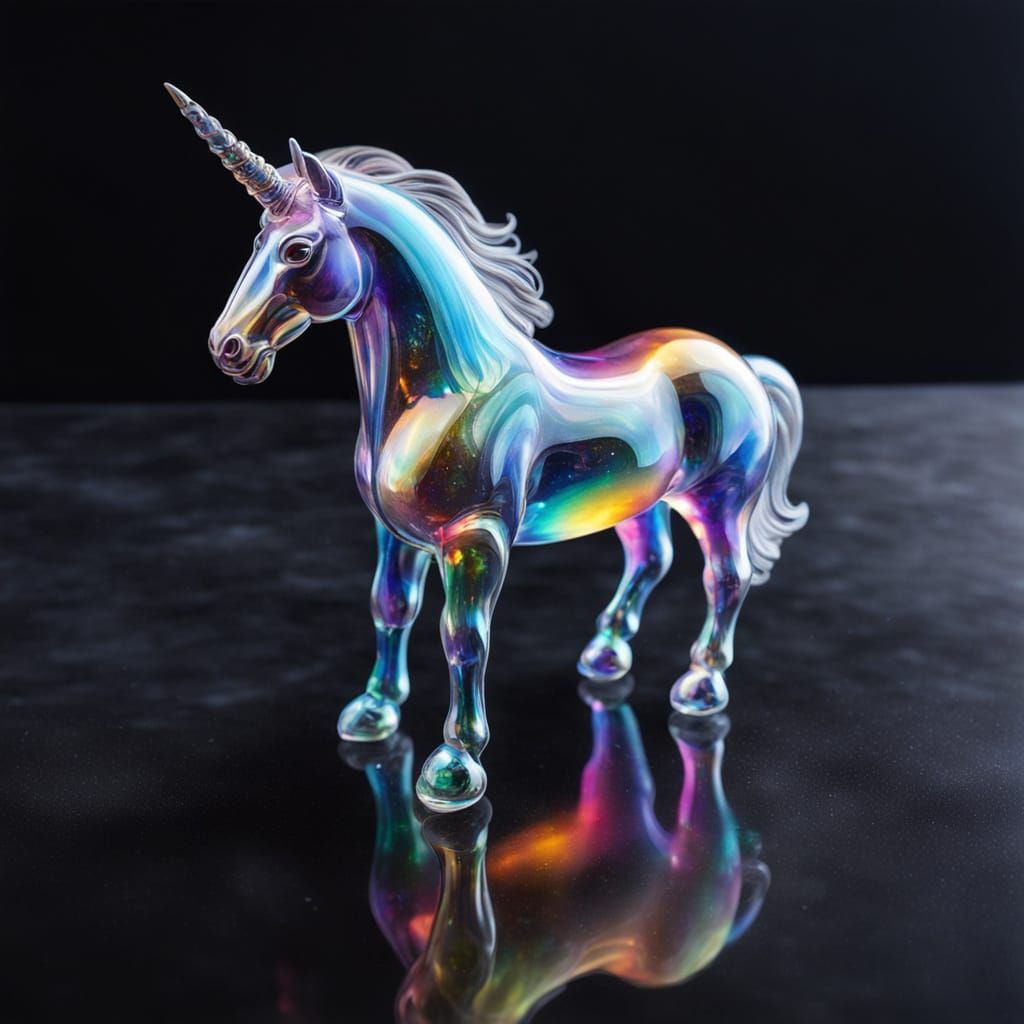 Vibrant Glass Unicorn in Holographic Style