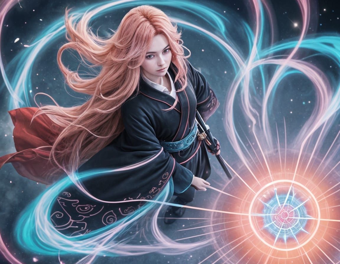 Anime Mage Summons with Vortex Circle