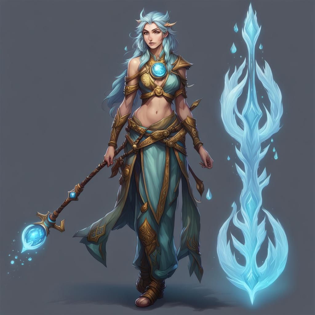 Water Genasi Druid in Detailed Fantasy Art