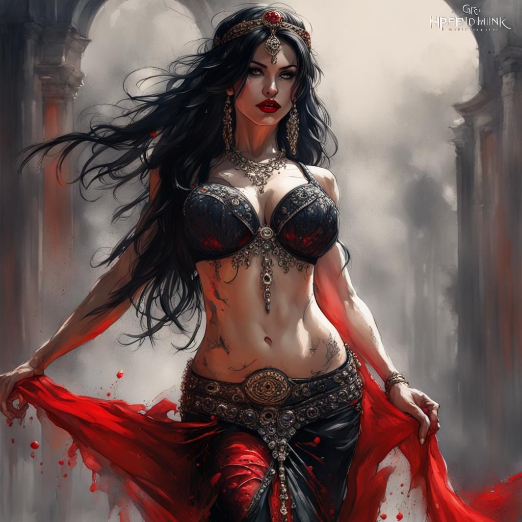 Gothic Belly Dancer in Hyperdetailed Splash Art