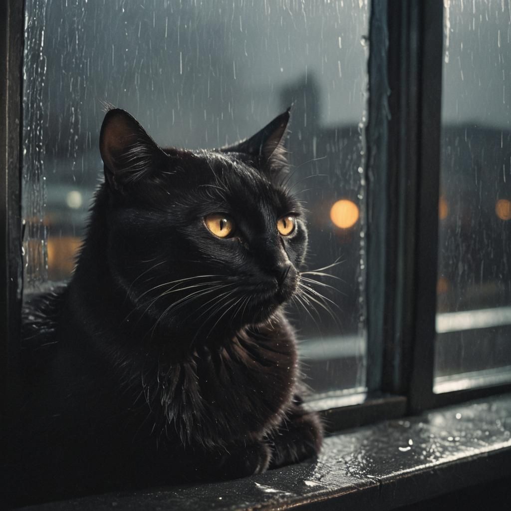 Mysterious Black Cat in Film Noir Style