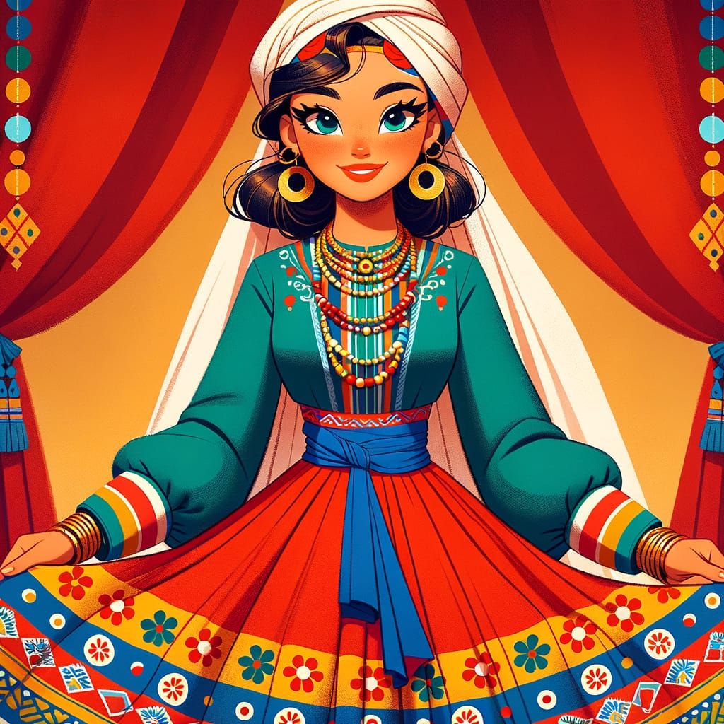 Sunny Moroccan Princess in Vintage Cartoon Style