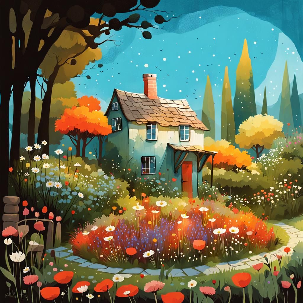 Cozy Cottage Garden Illustration
