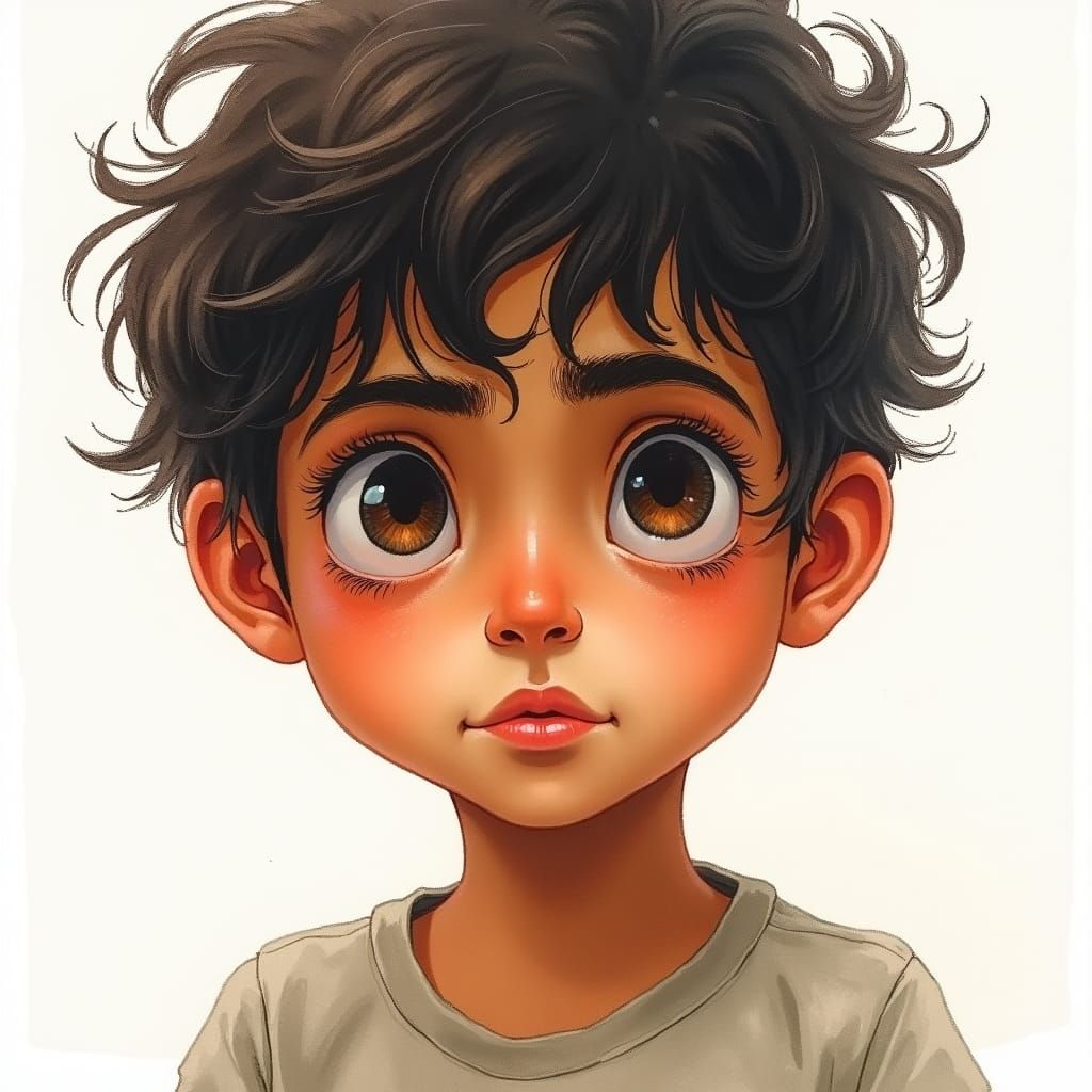 Watercolor Portrait of Lebanese Boy in Artstation Style